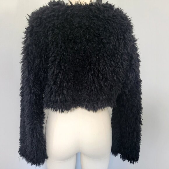 Madden NYC Black Faux Fur Fuzzy Cropped Jacket Size S - Picture 6 of 10